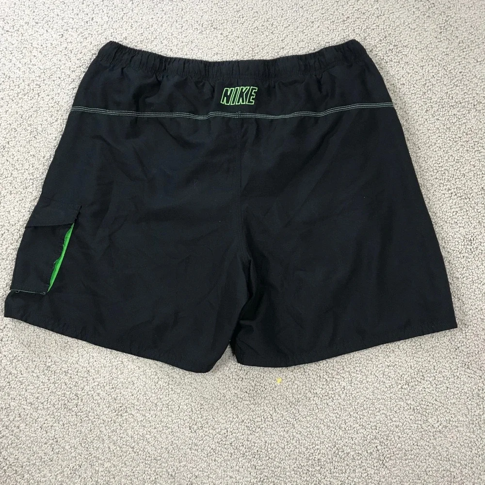 Nike Mens Swim Trunks Board Shorts XL Black Neon Green Mesh Liner Cargo Pocket
